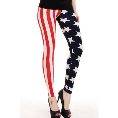 Fashion Stars And Stripes Print Legging Blue red white One Size
