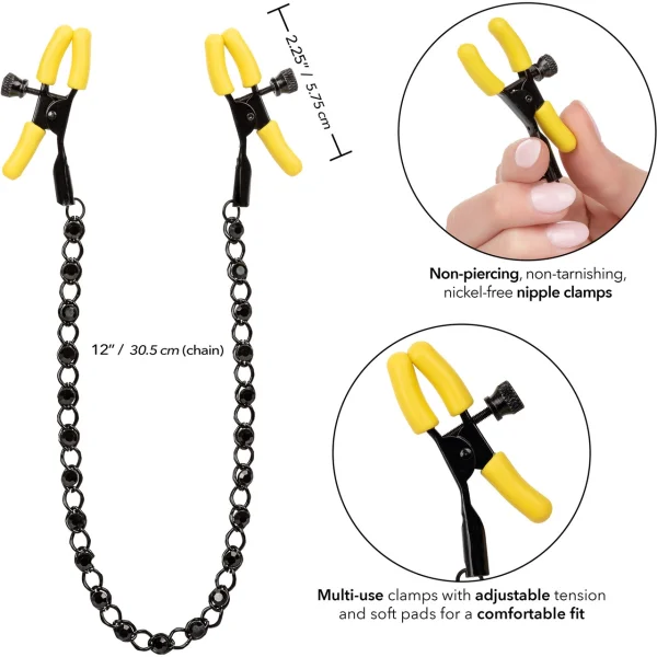 Boundless Nipple Teasers Adjustable Nipple Clamps By CalExotics - Black & Yellow