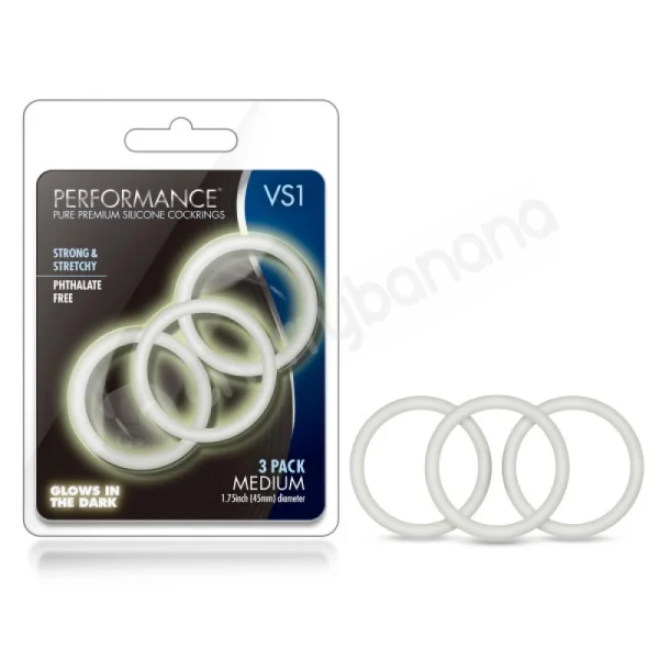 Performance VS1 Pure Premium Silicone White Cock Rings Medium 3 Pack