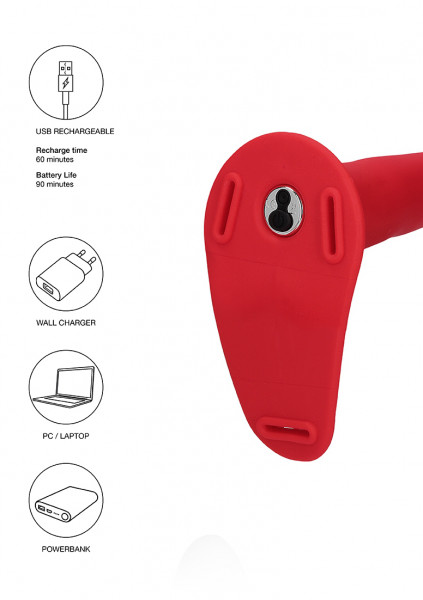 Vibrating Silicone Strap-On - Adjustable - Red - Pegging Strap On