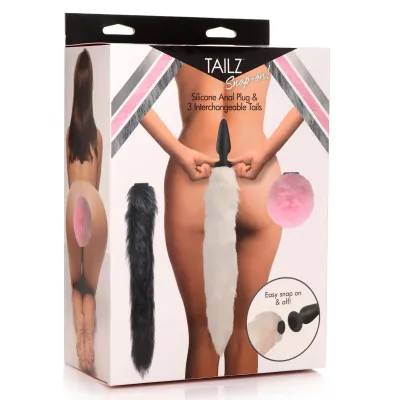 Snap on Silicone Anal Plug and 3 Interchangeable Tails
