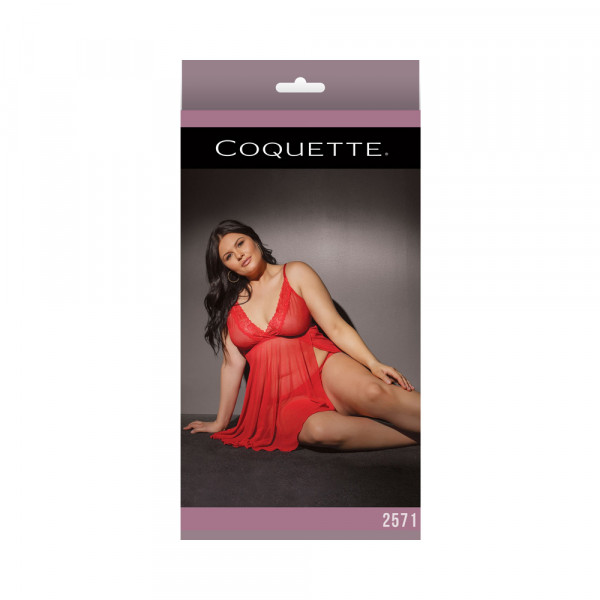 Mesh/lace Trim Babydoll And Thong Red Xl