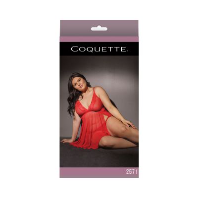 Mesh lace Trim Babydoll And Thong Red Xl