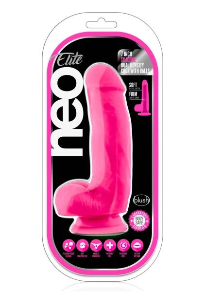 Neo Elite - 7" Silicone Dual Density Dildo with Balls
