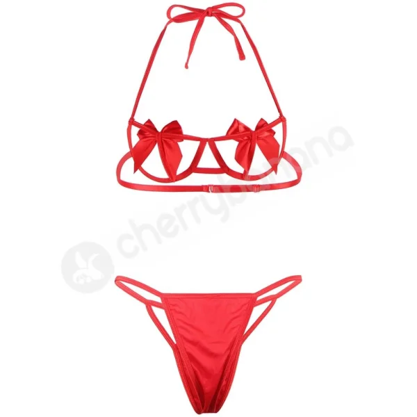 Cherry Banana Red Sexy Bow Underwire Bra & Panty Lingerie Set