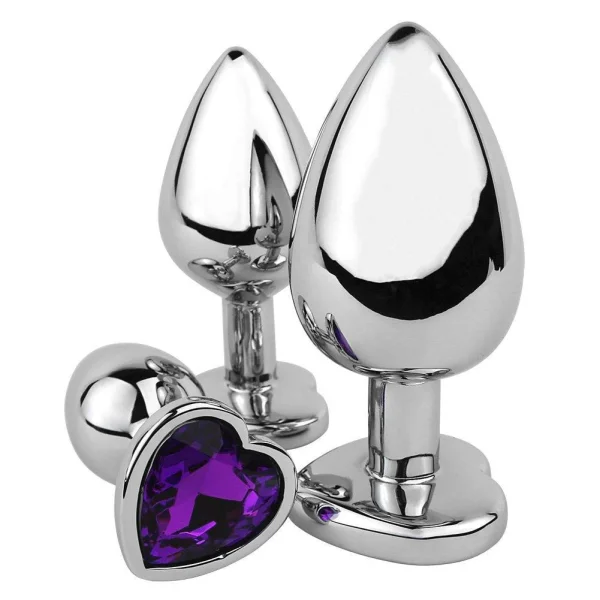 Purple Jeweled Metal Heart Butt Plug