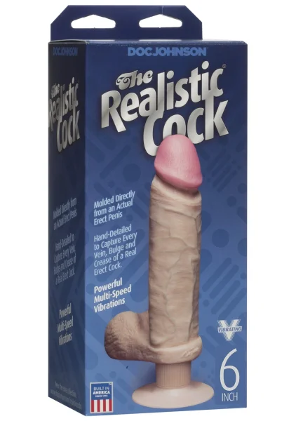 Doc Johnson The Vibrating Realistic 6" Cock with Suction Cup - Vanilla