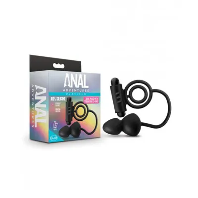 Blush Anal Adventures Platinum Silicone Anal Plug With Vibrating C Ring Black