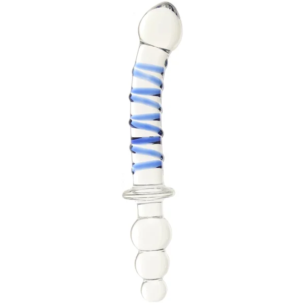 Gläs 10" Twister Dual-Ended Glass Dildo  - Clear & Blue