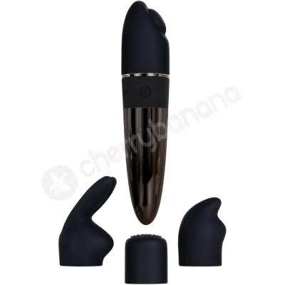 Evolved Tiny Treasures Black Chrome Mini Massager With Silicone Attachable Heads