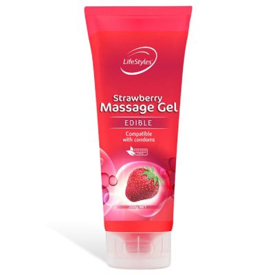 Lifestyles Strawberry Flavoured Massage Gel Lubricant 200g