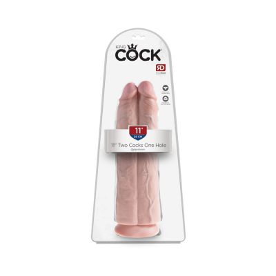 King Cock 11in Two Cocks One Hole Flesh