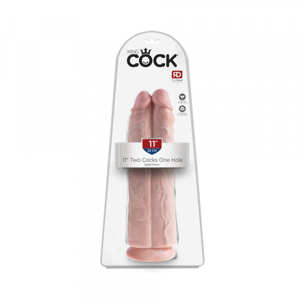 King Cock 11in Two Cocks One Hole Flesh