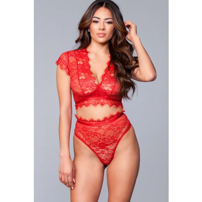 Be Wicked Kayla Red Eyelash Lace Crop Top with Thong