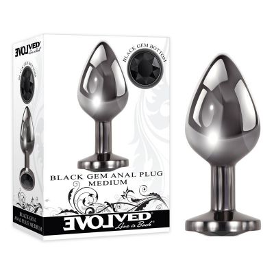 Evolved Black Gem Anal Plug Medium Metallic 8 3 cm Medium Butt Plug with Black Gem Base