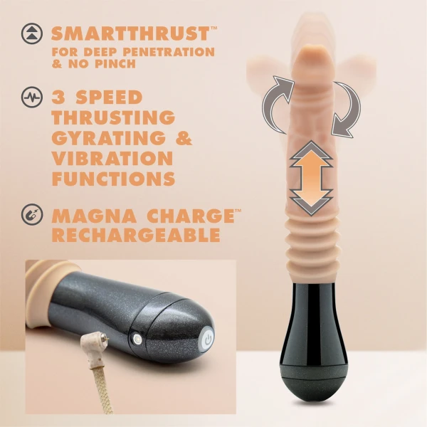 Dr. Skin Dr. Knight 5" Thrusting, Gyrating & Vibrating Silicone Dildo With Handle By Blush - Vanilla