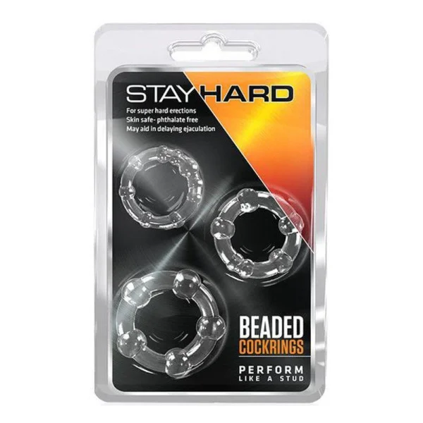Stay Hard Beaded Cockrings - 3 Pack - Clear