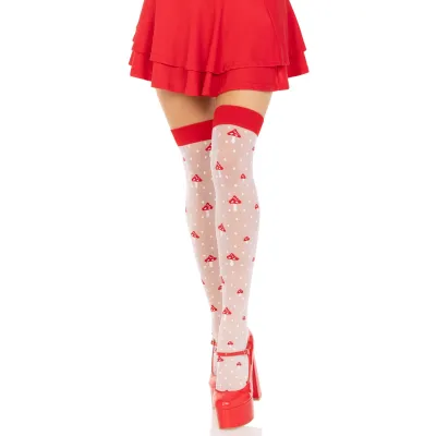 Polka Dot Mushroom Thigh High One Size White red
