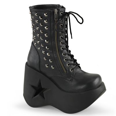 5 inches Star Cutout Wedge PF Ankle Boot w Side Zippers Studs