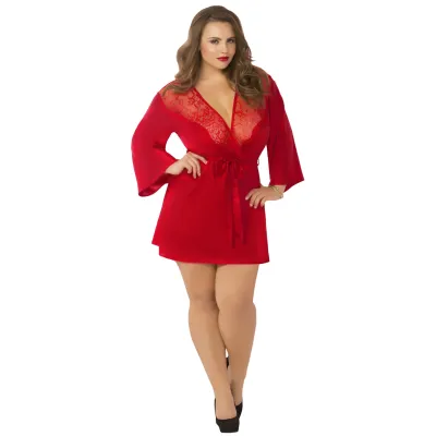 Satin Eyelash Robe Queen Size Red