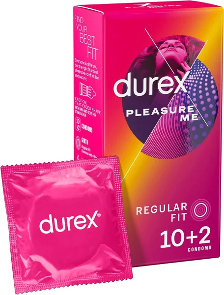 Durex Pleasure Me Latex Condoms Regular Fit, Pack of 10+2