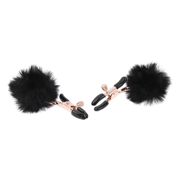 Sex & Mischief Puff Nipple Clamps By Sportsheets - Black & Rose Gold