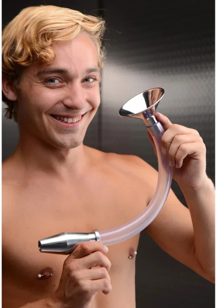 Stainless Steel Ass Funnel with Hollow Anal Plug
