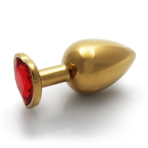 Ouch Red Heart Gem Metal Gold Plug Large