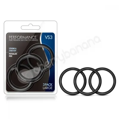 Performance VS3 Pure Premium Silicone Black Cock Rings Large 3 Pack