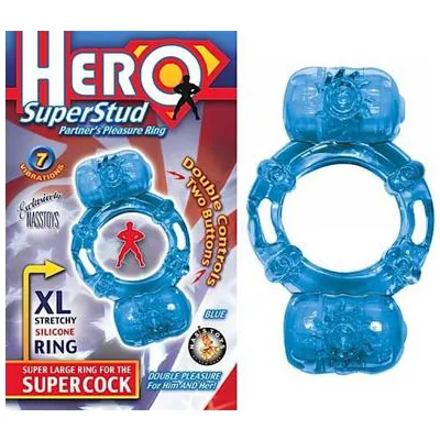 Hero Super Stud Partners Pleasure Ring XL Stretchy Silicone Ring Blue