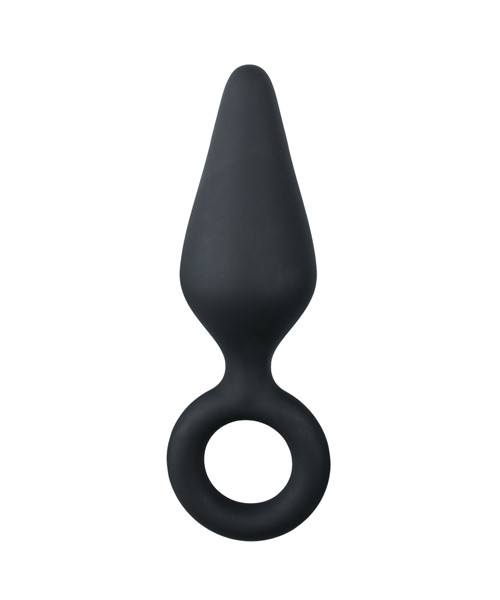 Black Buttplug With Pull Ring - Large