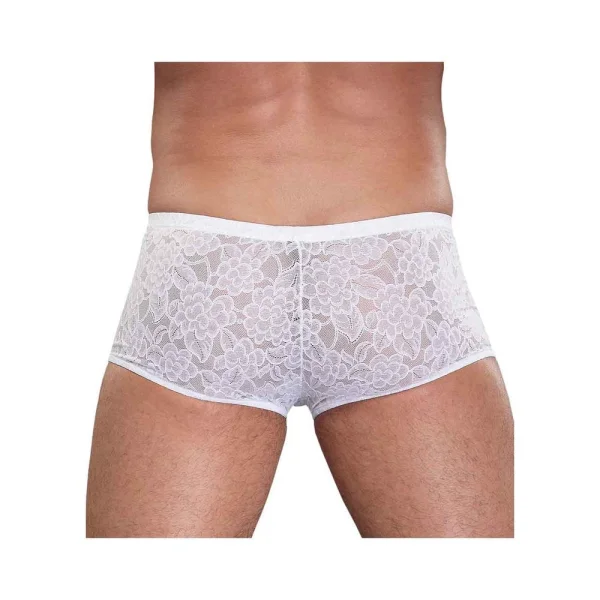 Male Power Stretch Lace Mini Shorts White Medium — image 5 of 7