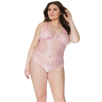 Plus Size Pink Lace All Access Teddy