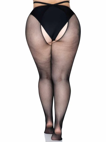 Micro Net Strappy Crotchless Tights - 1x-2x - 1x-2x - Black