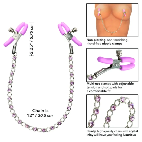 CalExotics Nipple Play Nipple Clamps with Crystal Chain