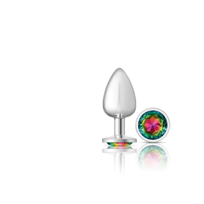 Cheeky Charms Silver Metal Butt Plug Round Rainbow Large