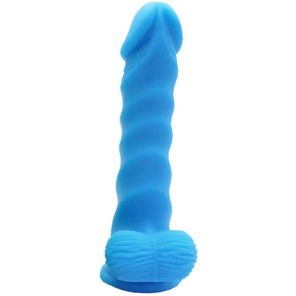 Blue Rippled Silicone G-Spot Dildo With Balls — image 15 of 20