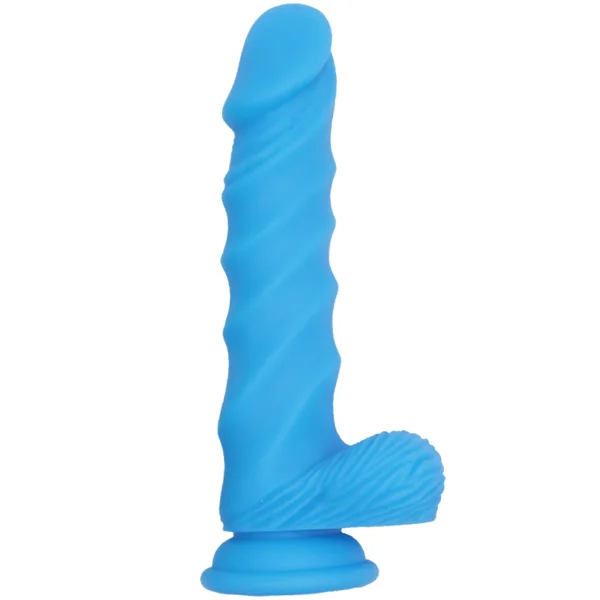 Blue Rippled Silicone G-Spot Dildo With Balls — image 20 of 20