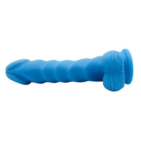 Blue Rippled Silicone G-Spot Dildo With Balls — image 18 of 20