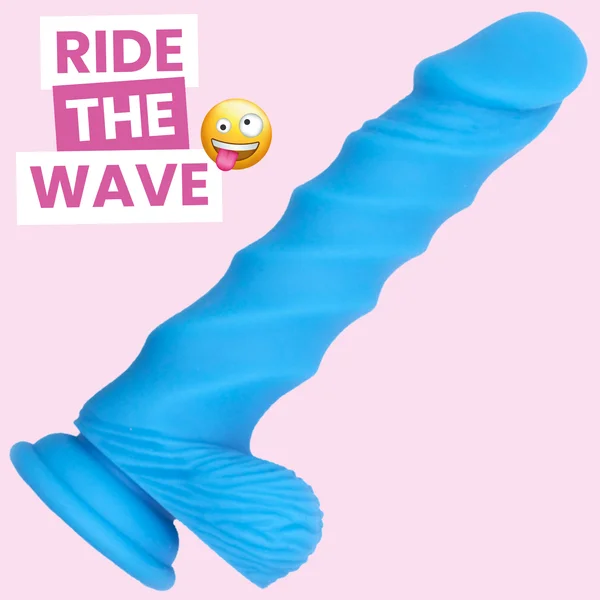 Blue Rippled Silicone G-Spot Dildo With Balls — image 14 of 20