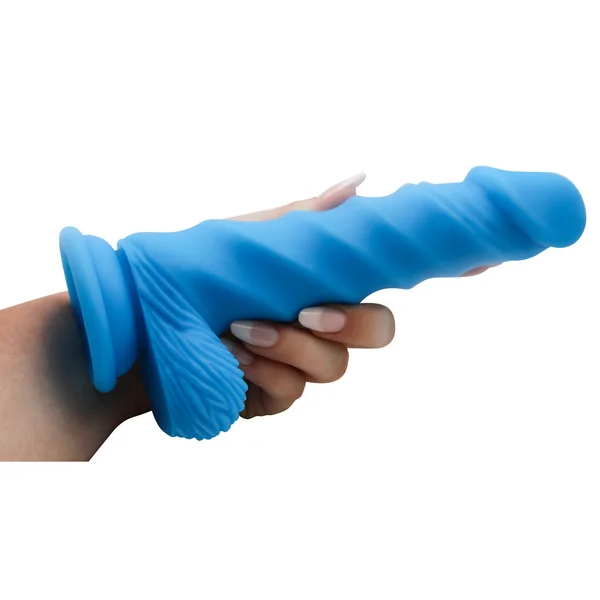 Blue Rippled Silicone G-Spot Dildo With Balls — image 17 of 20