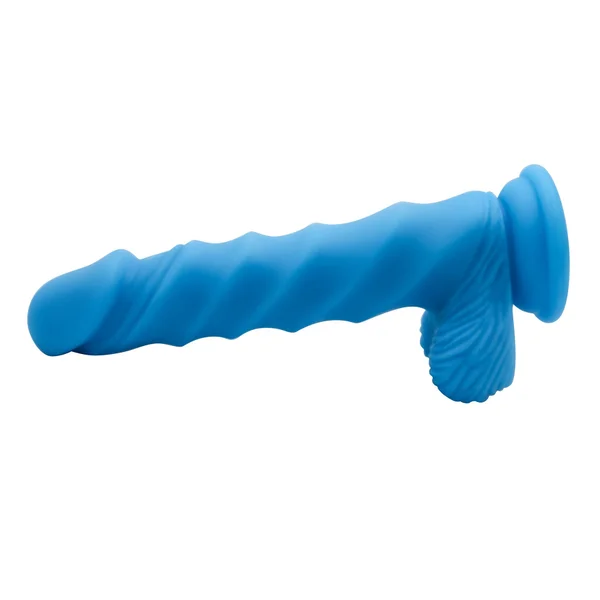 Blue Rippled Silicone G-Spot Dildo With Balls — image 19 of 20