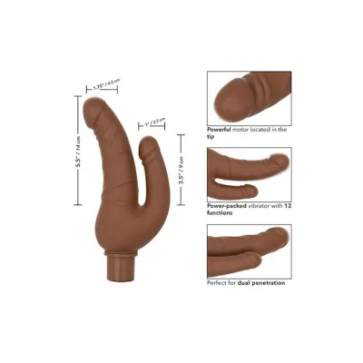 Rechargeable Power Stud Over Under Double Dildo Vibrator Brown 4 5 Inch