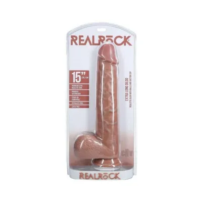 Extreme Dildos Realrock Extra Long 15 In Dildo With Balls Tan