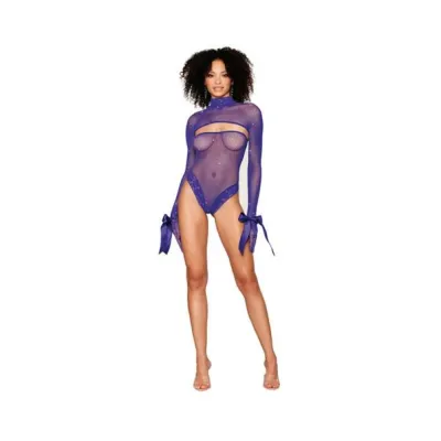 Women s Lingerie Dreamgirl Metallic Fishnet Seamless Teddy And Matching Shrug Restraint Violet O s