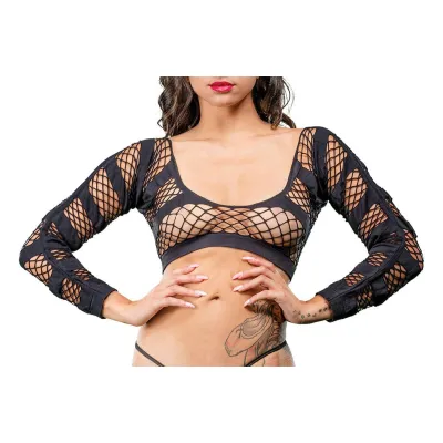 Horizontal Stripes Mesh Crotchless Leggings One Size Black