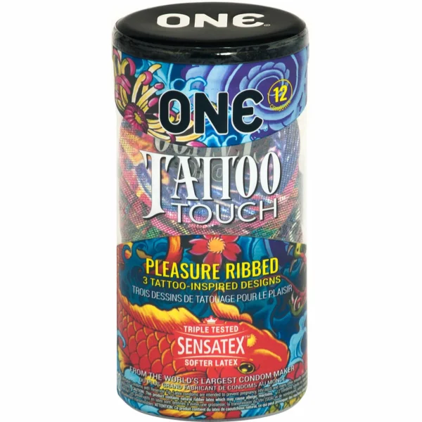 ONE Tattoo Touch Pleasure Ribbed Condoms | 12-Pack