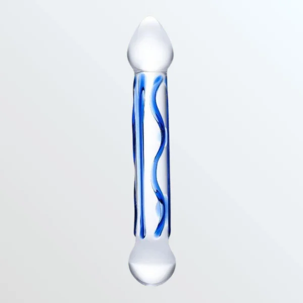 Gläs Full Tip Textured Glass Dildo - Clear & Blue