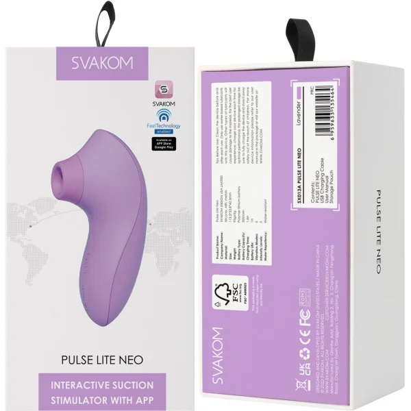 SVAKOM Pulse Lite Neo Rechargeable App Enabled Silicone Pressure Wave Clitoral Stimulator - Lavender