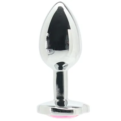 Shots Ouch Heart Gem Butt Plug Small Silver Rubellite Pink